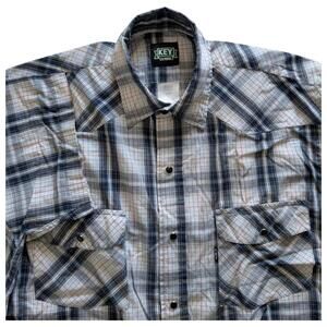 Key Shirt Mens XL Plaid Pearl Snap Western Workwear Short Sleeve Black White Red